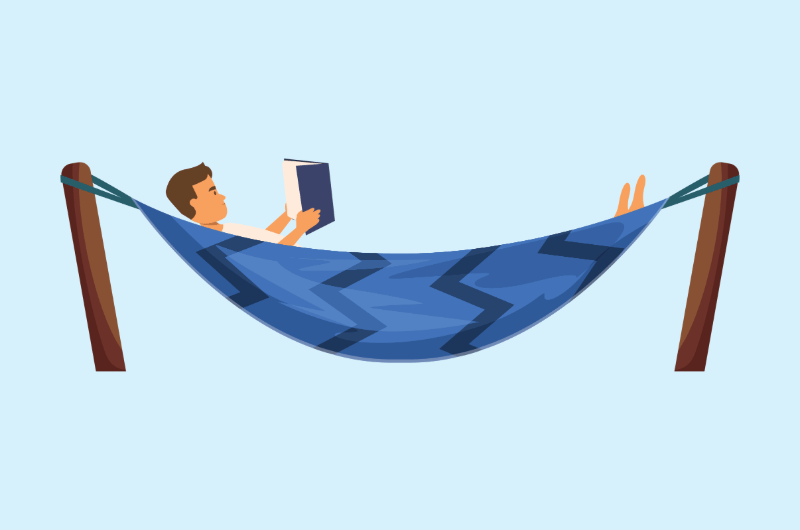 Graphic of person reading in a hammock 